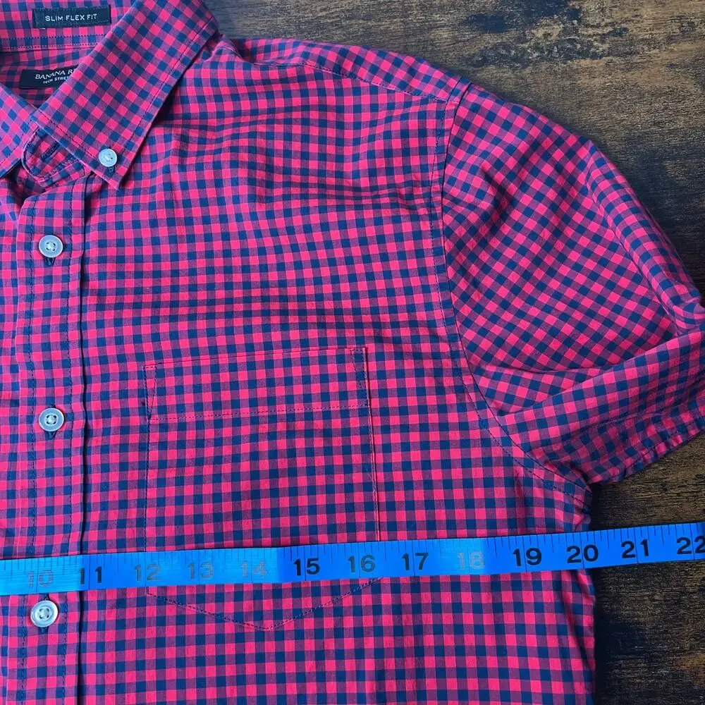Banana Republic Slim Flex Fit Button Down Tech Stretch Cotton Mens M Check Plaid